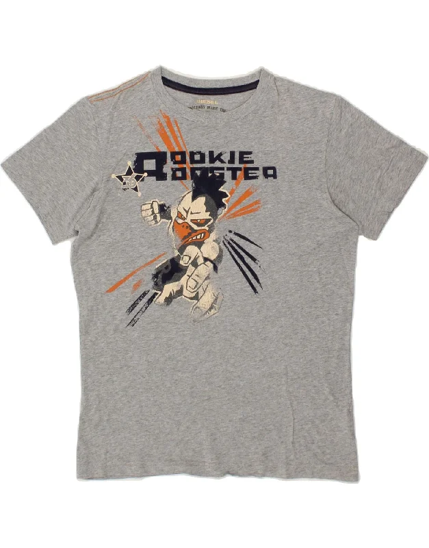 DIESEL Mens Graphic T-Shirt Top Medium Grey Cotton Silk Blend Satin Velvet