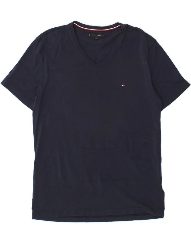 TOMMY HILFIGER Mens T-Shirt Top 3XL Navy Blue Cotton Fitted T-Shirt Seamless Stretchy
