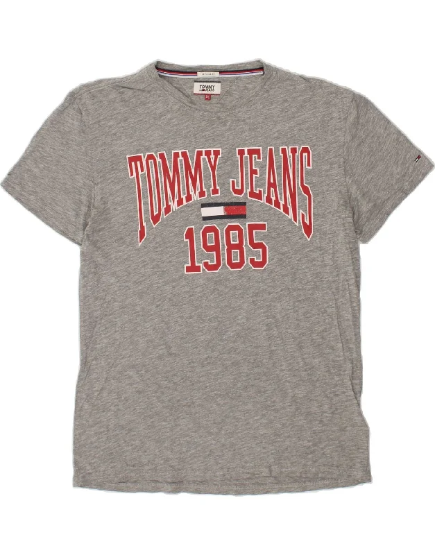 TOMMY HILFIGER Mens Graphic T-Shirt Top XL Grey Cotton Zippered Buttoned Snapped