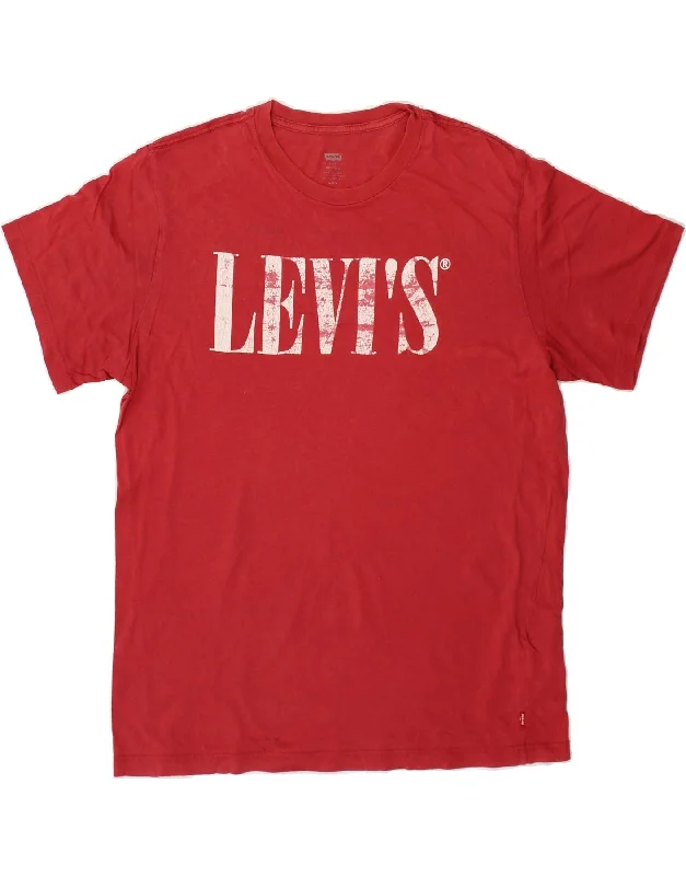 LEVI'S Mens Graphic T-Shirt Top Medium Red Cotton Iron Safe Non-Iron Wrinkle Free