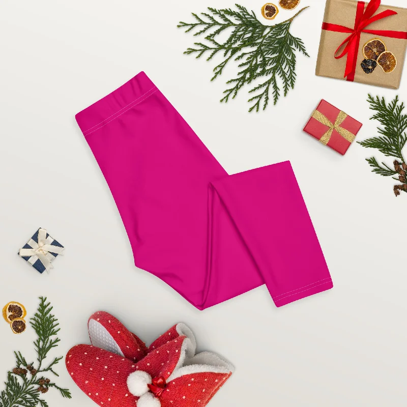 Hot Pink Solid Capri Leggings, Solid Pink Color Capris Fashion Casual Tights For Women-Made in USA/EU/MX Trendy Sweat-Wicking Workout Leggings
