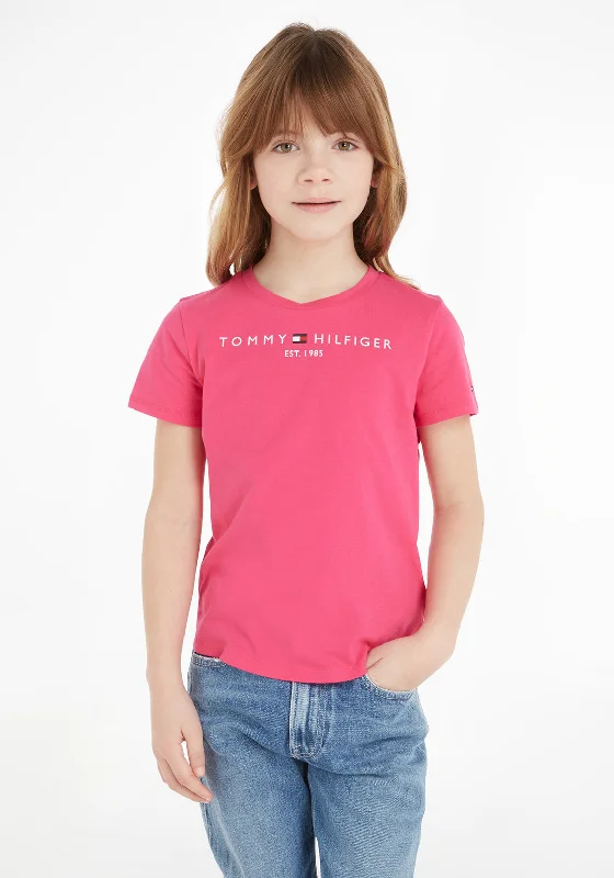 Tommy Hilfiger Older Girls Essentials Shirt Short Sleeve T-Shirt, Hot Magenta Satin Blend Silk Blend Wool Blend