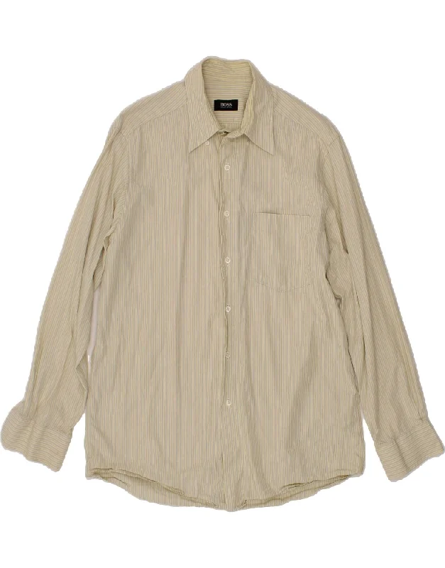 HUGO BOSS Mens Shirt Size 39 Medium Khaki Striped Plaid T-Shirt Polka Dot Checkered