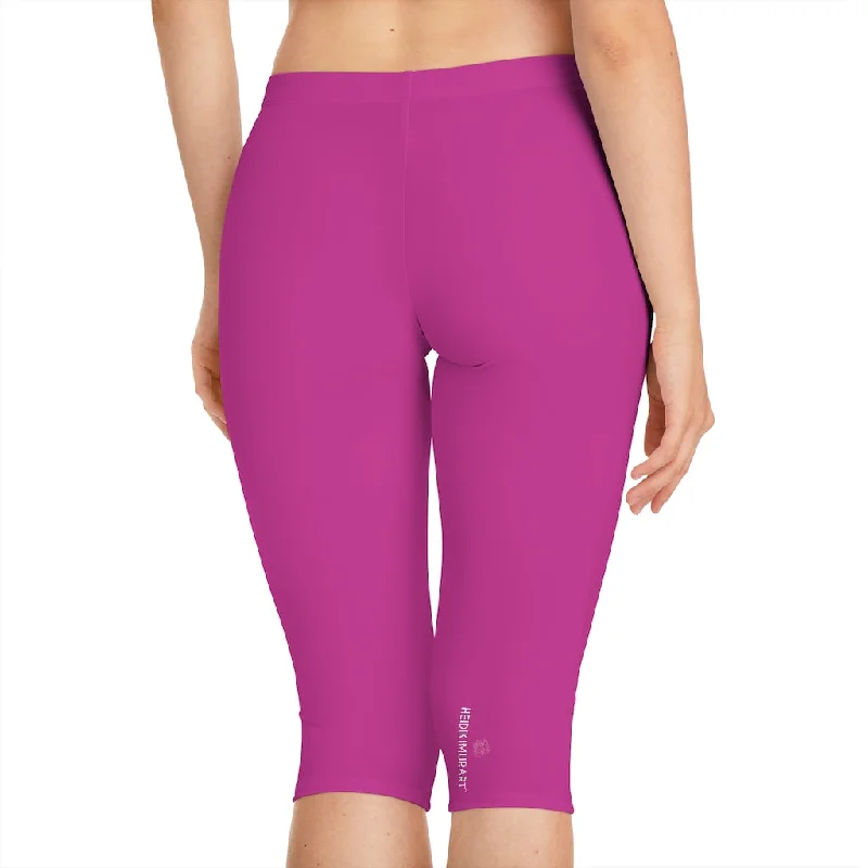 Hot Pink Women's Capri Leggings, Knee-Length Polyester Capris Tights-Made in USA (US Size: XS-2XL) Stylish Winter-Ready Leggings