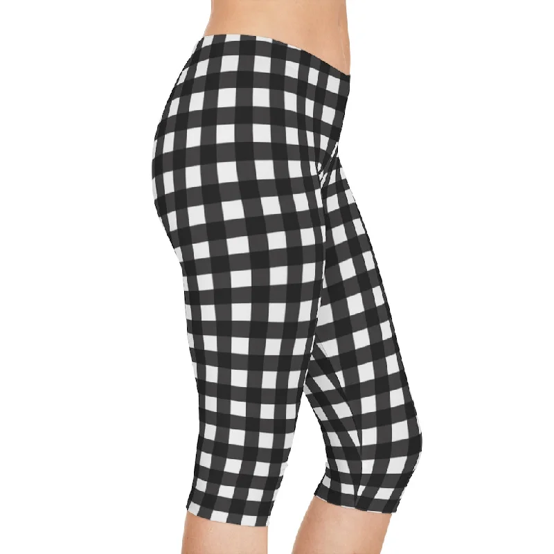 Black Buffalo Women's Capri Leggings, Knee-Length Polyester Capris Tights-Made in USA (US Size: XS-2XL) Fashionable Smooth Fit Leggings