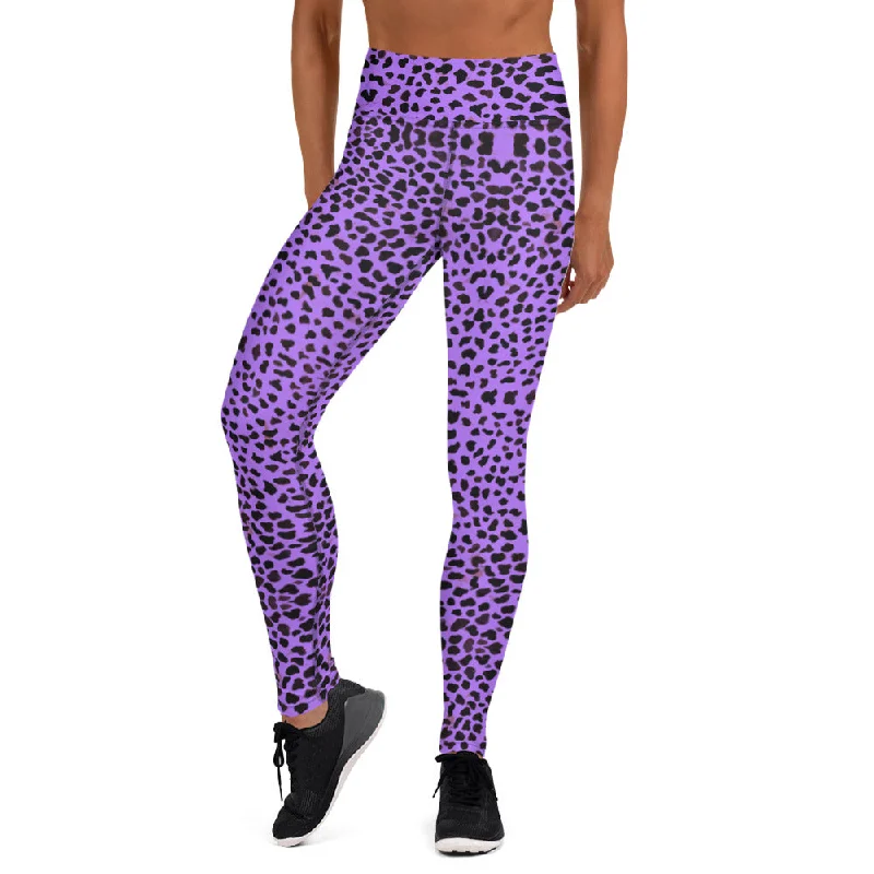 Purple Cheetah Print Yoga Leggings, Animal Print Women's Long Gym Tights-Made in USA/EU Trendy Tie-Dye Leggings