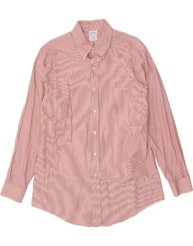 BROOKS BROTHERS Mens Regent Shirt Size 16 1/2 Large Pink Pinstripe Cotton Silk Blend Satin Velvet