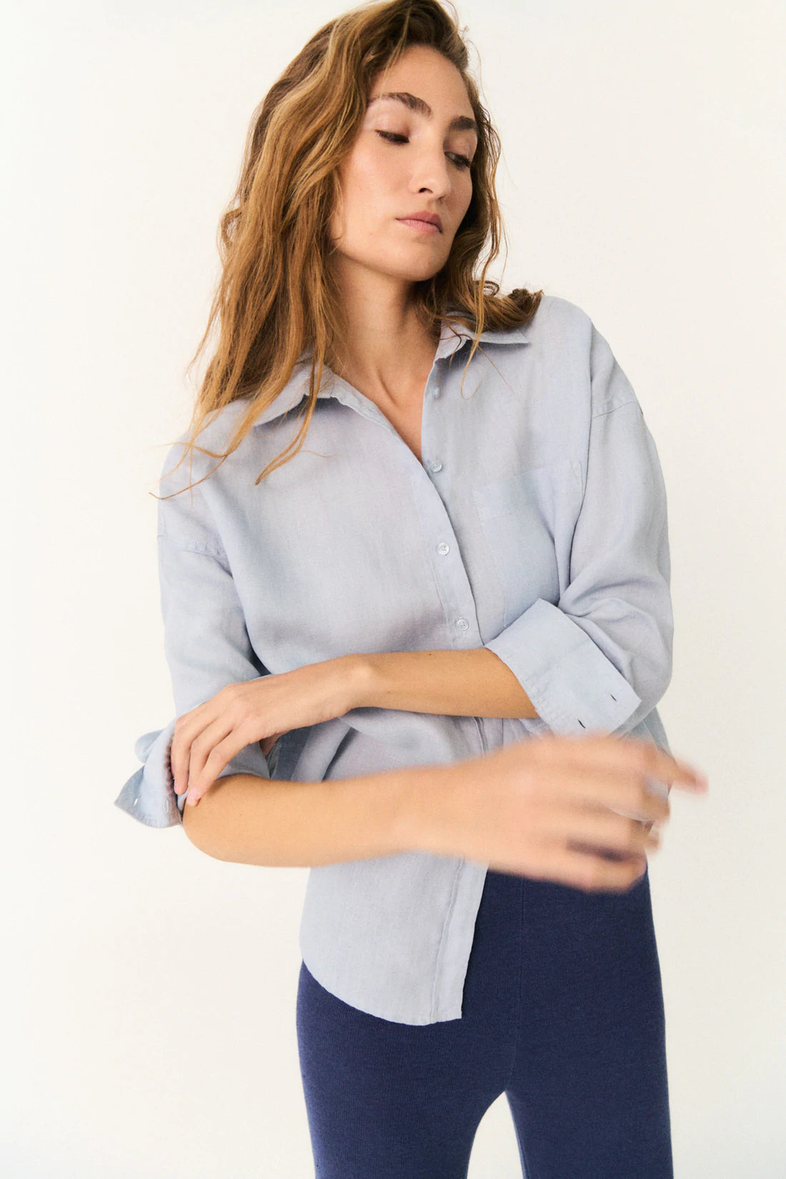 Inin Shirt - Dusty Blue Jersey Fabric Tulle Fabric Batik Fabric
