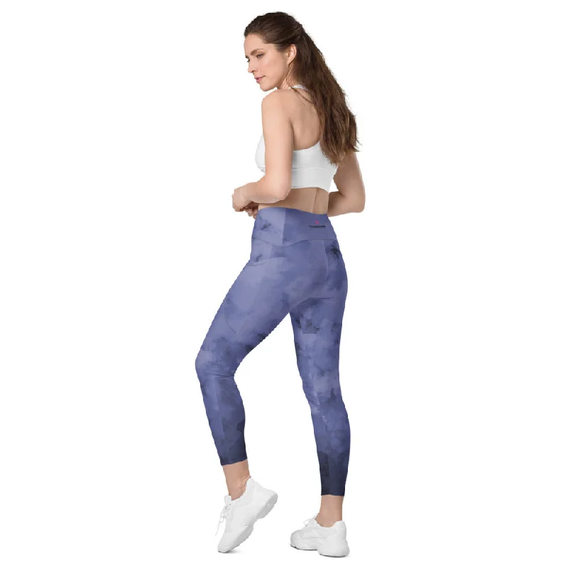 Purple Abstract Women's Tights, Abstract Best Leggings With Pockets For Women - Made in USA/EU/MX Classic Solid Color Leggings