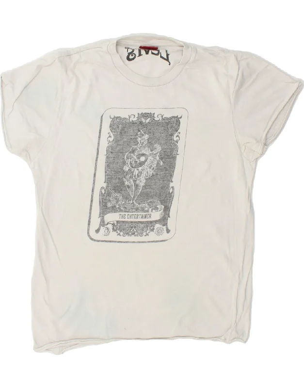 LEVI'S Womens Graphic T-Shirt Top UK 14 Medium White Cotton Seamless Knitted Crochet