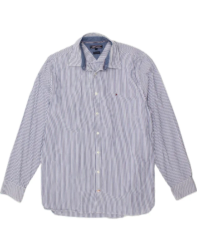 TOMMY HILFIGER Mens Shirt XL Blue Pinstripe Cotton Sequined Glittery Shiny