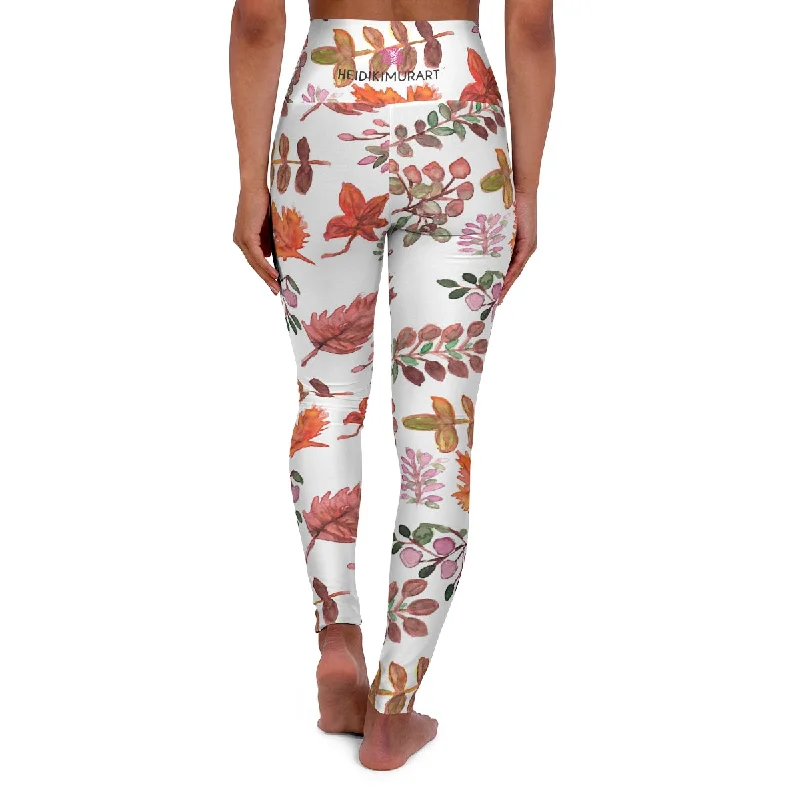 Fall Leaves Floral Women's Tights, High Waisted Yoga Leggings Stylish Sporty Performance Leggings