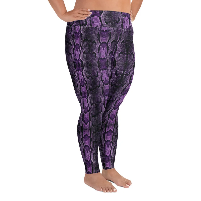 Purple Snake Print Women's Tights, Best Snake Skin Print Plus Size Leggings For Ladies- Made in USA/EU/MX Trendy Sweat-Wicking Workout Leggings