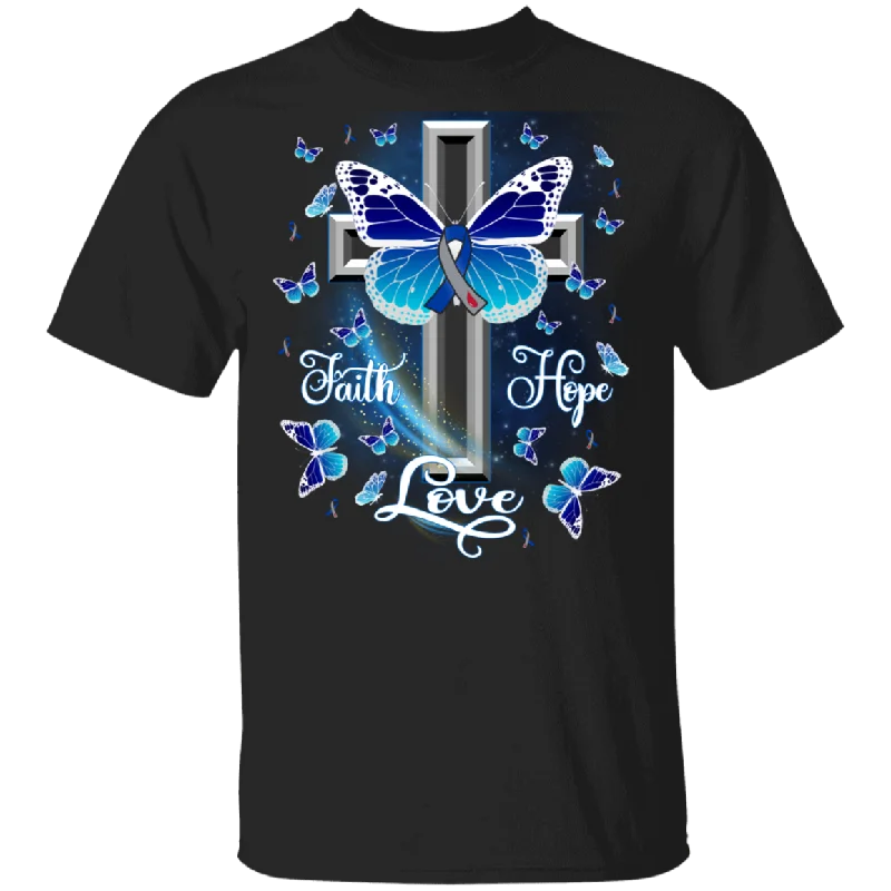 Faith Hope Love Cute Blue Ribbon Butterflies Christian Cross Shirt Matching Diabetes Patient Supporter Diabetes Awareness Gifts T-Shirt Lace Blend Ribbed Blend Corduroy Blend