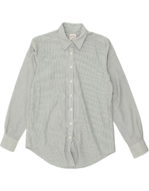 BROOKS BROTHERS Womens Longline Shirt US 4 Small Grey Pinstripe Spandex Blend Rayon Blend Denim Blend