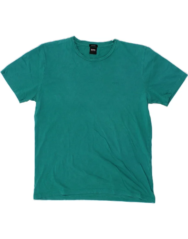 HUGO BOSS Mens Regular Fit T-Shirt Top Large Green Hooded Caped Shawl Collar