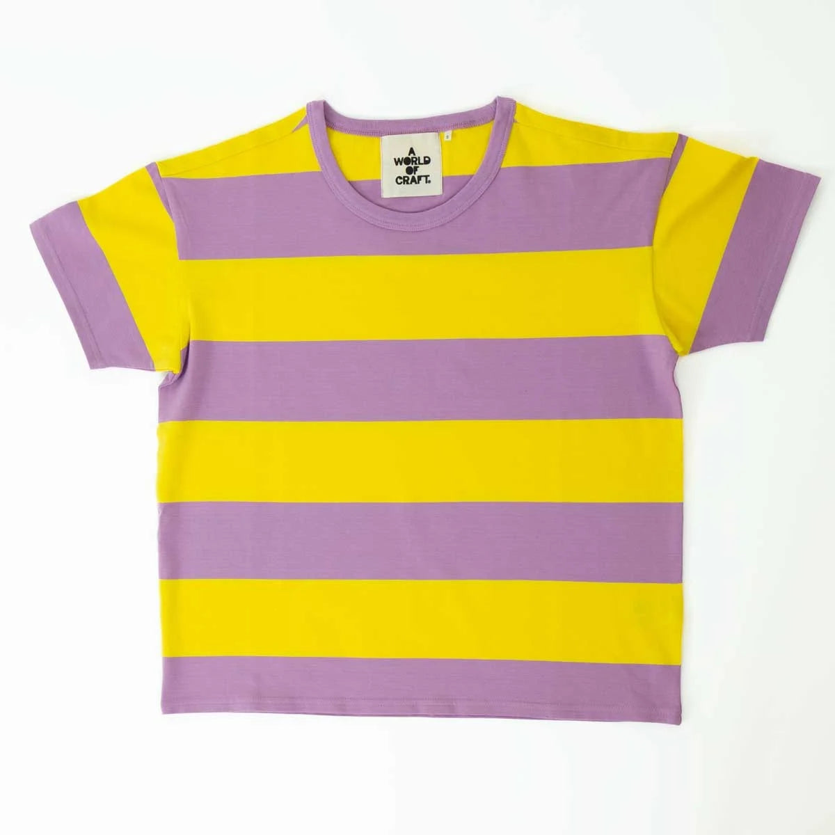 AWOC Women's Short Sleeve T-Shirt - Yellow & Lilac Notch Collar Peter Pan Collar Cowl Neck
