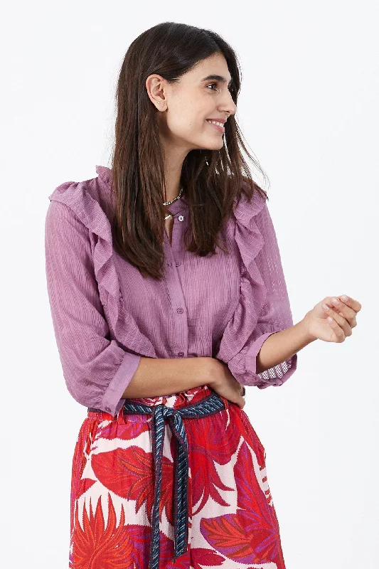 Hanni Shirt - Plum Ribbed Striped Patterned