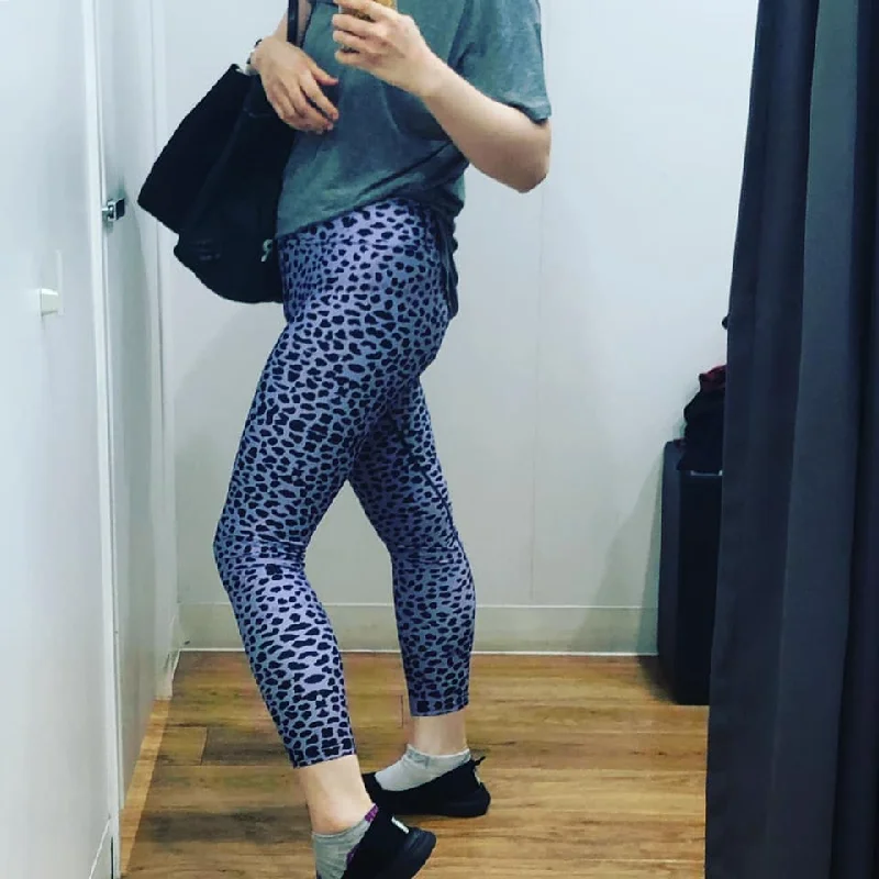 Purple Cheetah Print Yoga Leggings, Leopard Animal Print Women's Yoga Tights-Made in USA/EU Trendy High-Waist Tummy Control Leggings