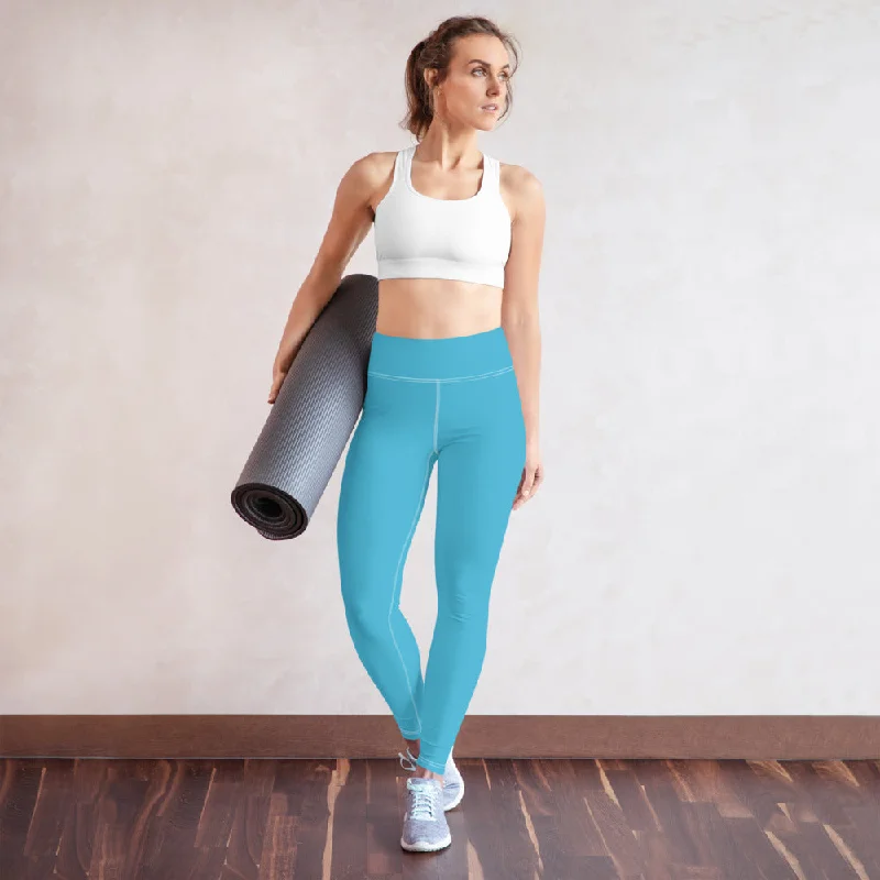Sky Blue Women's Yoga Leggings, Modern Solid Color Long Women's Tights-Made in USA/EU/MX Trendy Flared Leggings