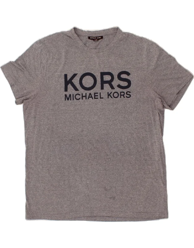 MICHAEL KORS Mens Graphic T-Shirt Top XL Grey Basic T-Shirt Crew Neck Short Sleeve