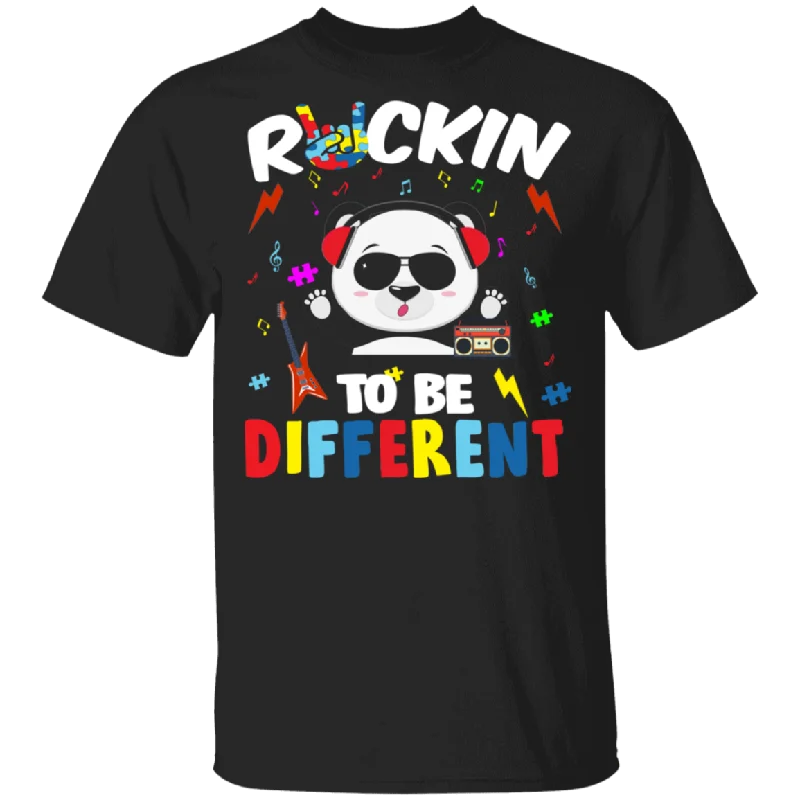 Rockin' To Be Different Tune Panda Autism Awareness Guitar Gifts T-Shirt Boxy Fit Fitted Loose