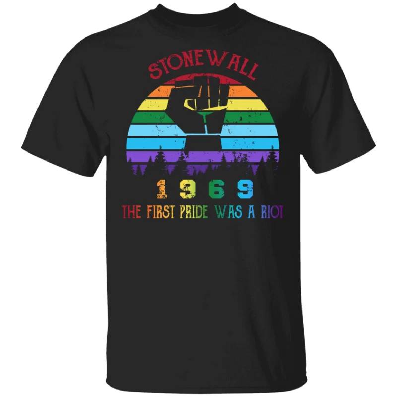 Vintage The First Gay Pride Was A Riot - Stonewall 50th NYC T-Shirt Collared Crew Neck Turtle Neck