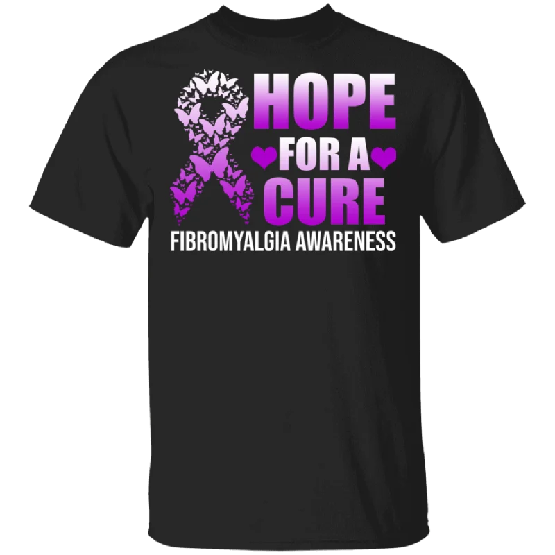 Hope For A Cure Fibromyalgia Awareness Cute Purple Butterflies Ribbon Matching Fibromyalgia Patient Supporter Fibromyalgia Awareness Gifts T-Shirt Polka Dot Checkered Tartan