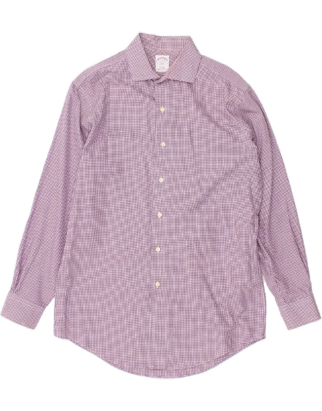 BROOKS BROTHERS Mens Regular Fit Shirt Size 15 2/3 Medium Purple Check Graphic Embroidered Appliqued