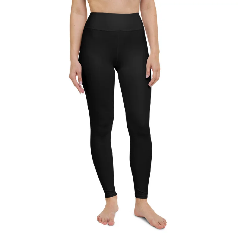 Women's Black Yoga Leggings, Solid Color Ladies' Long Workout Gym Tights-Made in USA/EU/MX Elegant Casual Fit Leggings