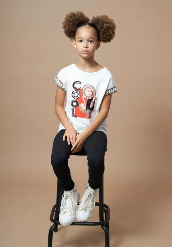 Mayoral Older Girl Top and Legging Set, White and Black Fashionable Tummy Control Leggings