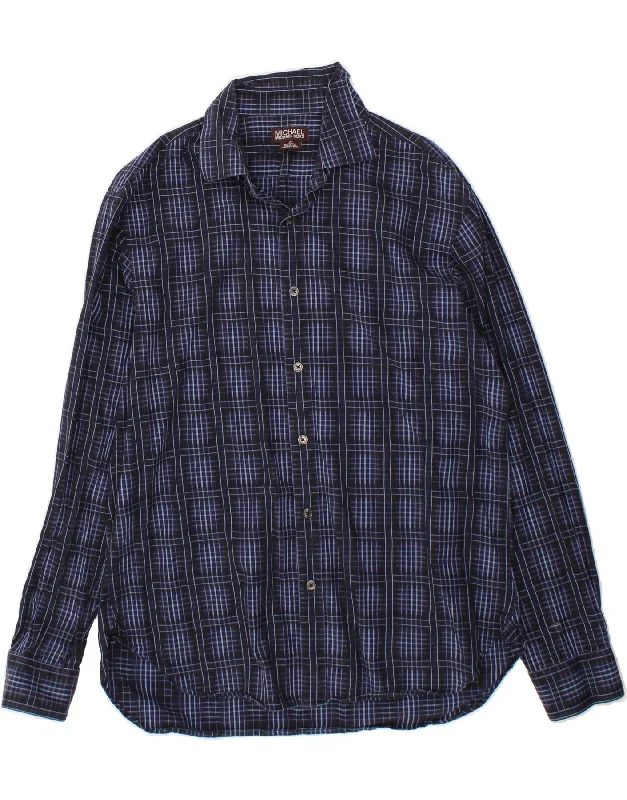 MICHAEL KORS Mens Shirt Medium Navy Blue Check Cotton Rayon Fabric Velvet Fabric Corduroy Fabric