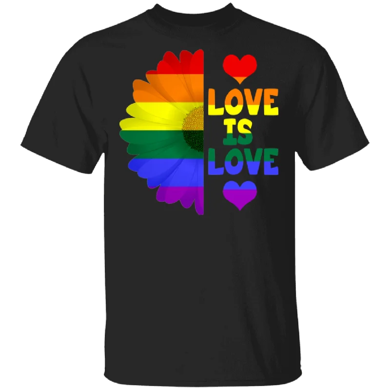 Love Is Love Pride Cute LGBT Half Sunflower American Flag Shirt Matching Proud LGBT Support Gay Lesbian Gifts T-Shirt Print Jacquard Patchwork