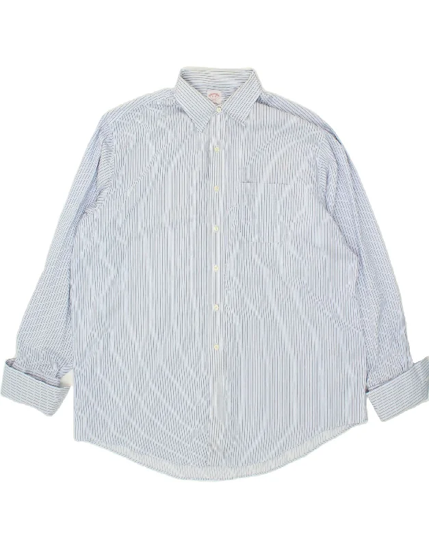 BROOKS BROTHERS Mens 346 Formal Shirt Size 18 2XL Blue Striped Cotton Rayon Velvet Corduroy