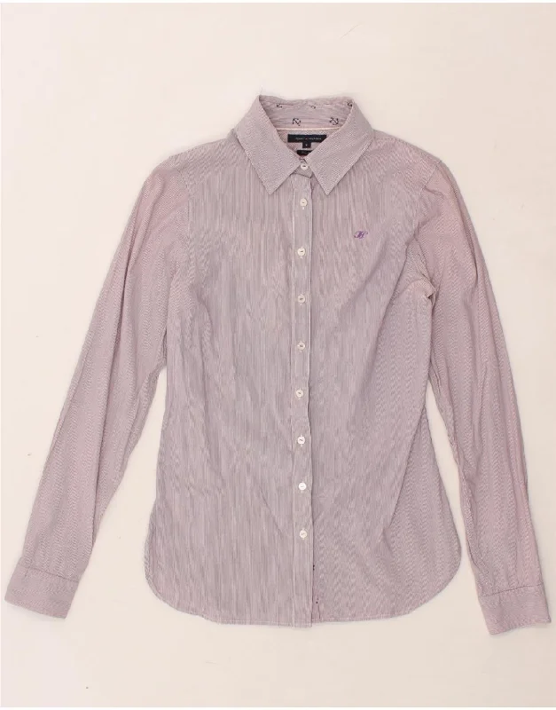 TOMMY HILFIGER Womens Slim Fit Shirt US 6 Medium Purple Striped Cotton Ribbed Striped Patterned