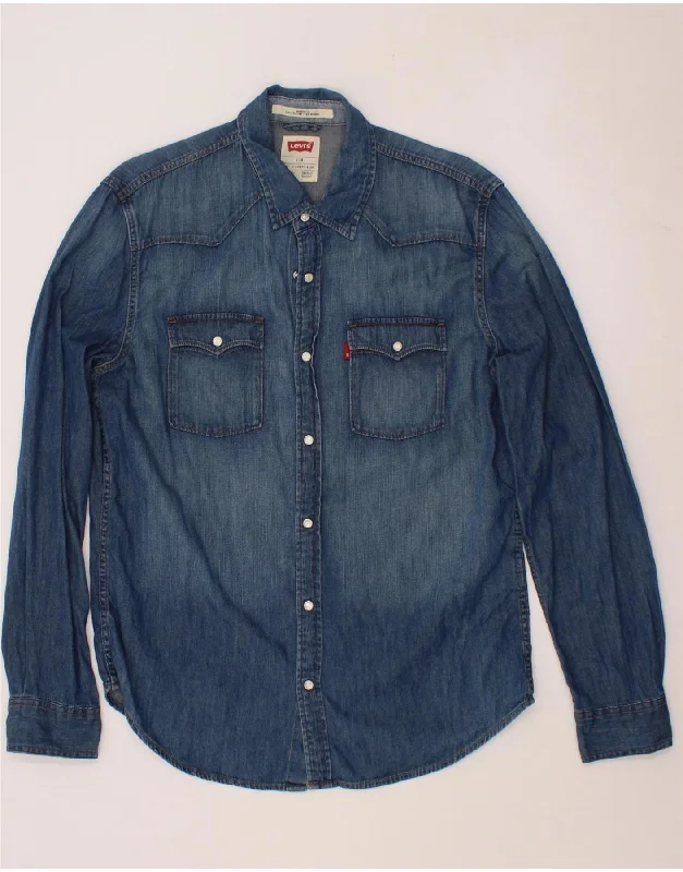 LEVI'S Mens Modern Fit Denim Shirt Large Blue Cotton Anti-Shrink Durable Soft