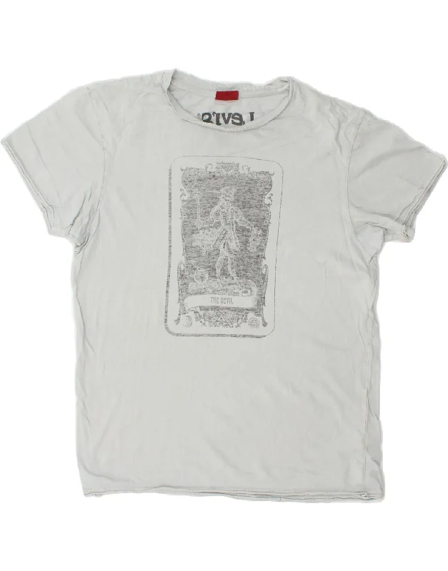 LEVI'S Womens Graphic T-Shirt Top UK 14 Large Off White Cotton Cozy Warm Stylish