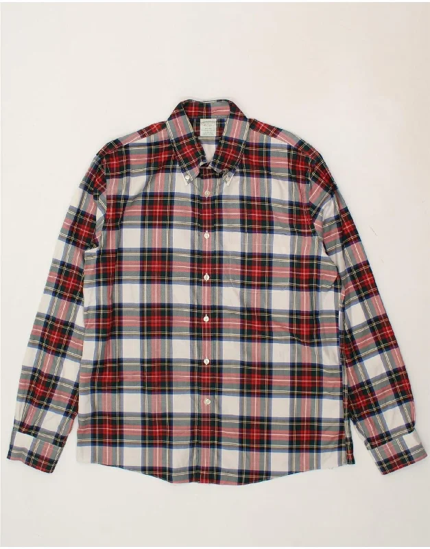 BROOKS BROTHERS Mens Milano Flannel Shirt Large Red Check Terry Blend Velvet Blend Canvas Blend