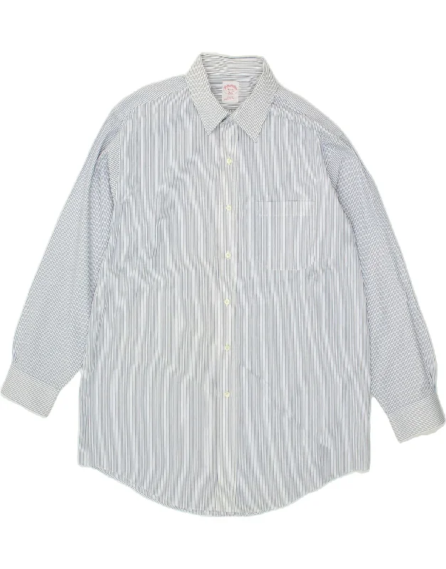 BROOKS BROTHERS Mens NON - IRON Shirt Size 16 2/3 Large Blue Striped Chenille Brocade Lace