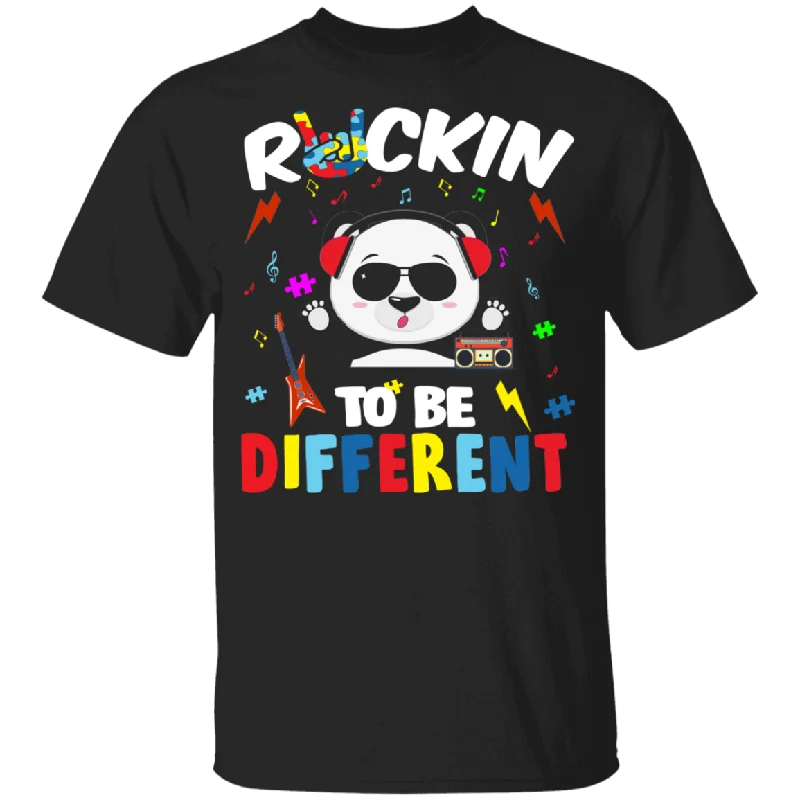 Rockin' To Be Different Tune Panda Autism Awareness Guitar Gifts Youth T-Shirt Graphic T-Shirt Round Neck Polyester