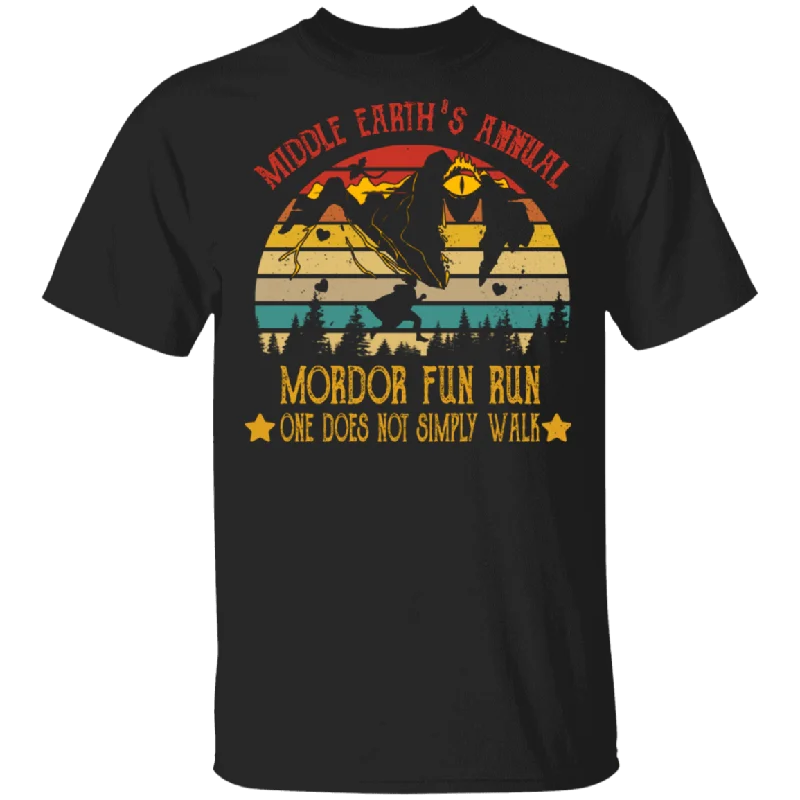 Vintage Retro Middle Earth's Annual Mordor Fun Run One Does Not Simply Walk Runner Gifts T-Shirt Zippered Buttoned Snapped