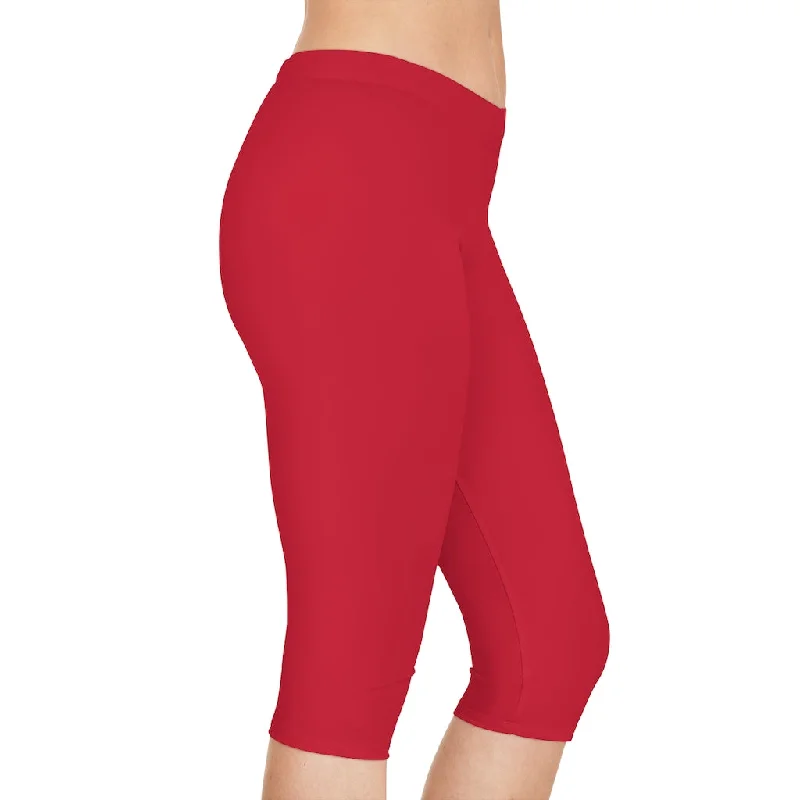 Wine Red Women's Capri Leggings, Knee-Length Polyester Capris Tights-Made in USA (US Size: XS-2XL) Comfortable Running Leggings