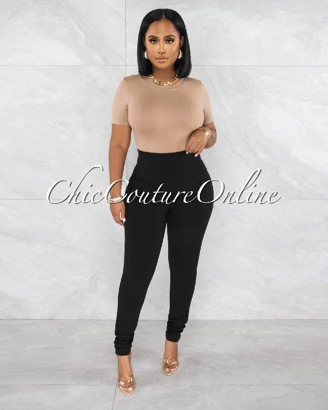 Kesara Black High Waist Sculpting Luxe Leggings Fashionable Solid Color Tights