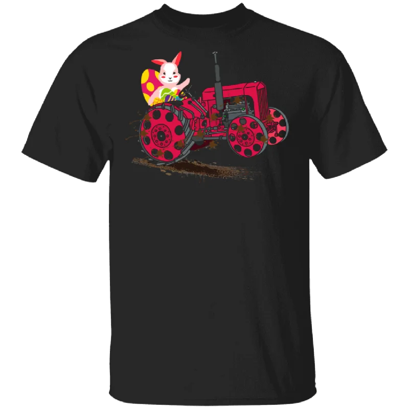 Bunny Riding Tractor Easter Eggs Funny Easter Gifts T-Shirt Rayon Velvet Corduroy