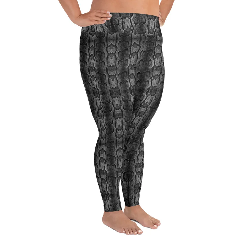 Grey Snake Print Women's Tights, Best Snake Skin Print Plus Size Leggings For Ladies- Made in USA/EU/MX Stylish Stretch Print Leggings