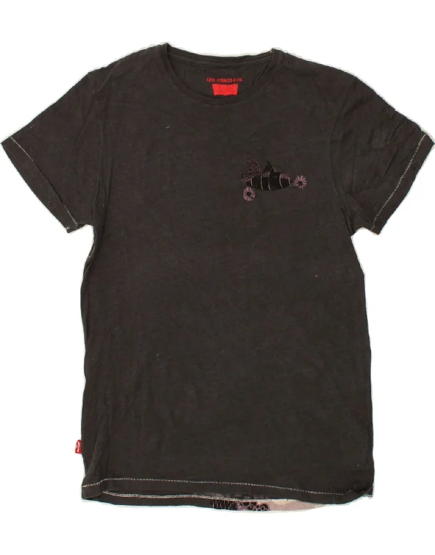LEVI'S Womens Graphic T-Shirt Top UK 12 Medium Grey Cotton Anti-Shrink Durable Soft