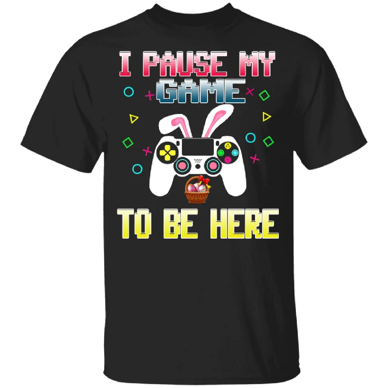 I Paused My Game To Be Here Bunny Game Controller Easter Day Youth T-Shirt V-Neck T-Shirt Long Sleeve Cotton