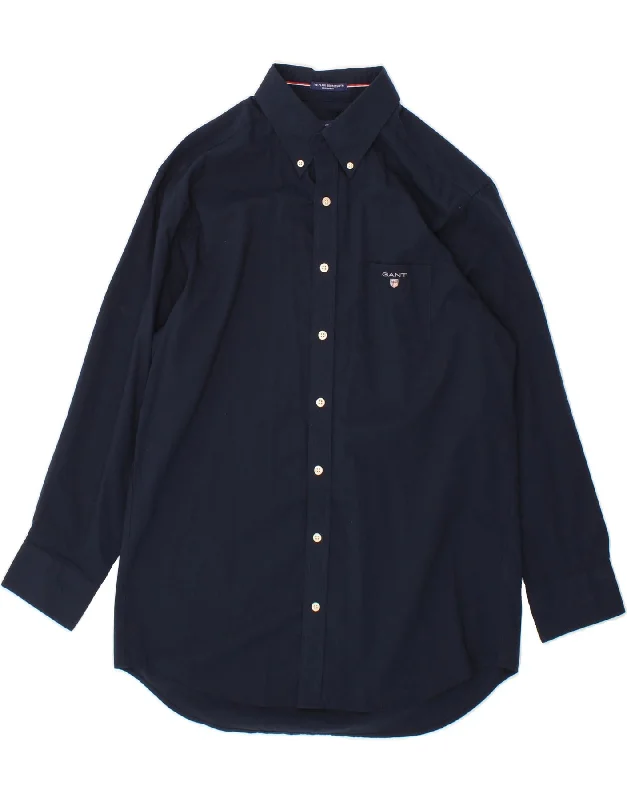 GANT Mens Regular Fit Shirt Size 39 15 3/4 Medium Navy Blue Cotton Denim Fabric Leather Fabric Suede Fabric