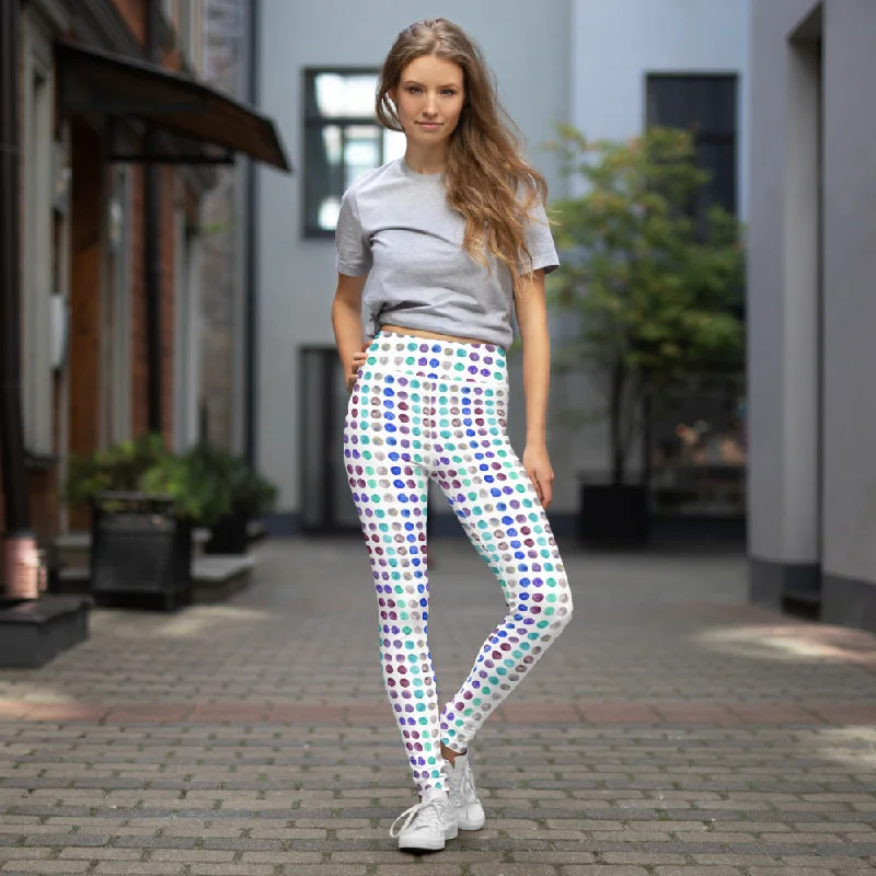 Polka Dots Women's Yoga Leggings, Nordic Modern Watercolor Tights-Made in USA/EU/MX Elegant Sheer Leggings