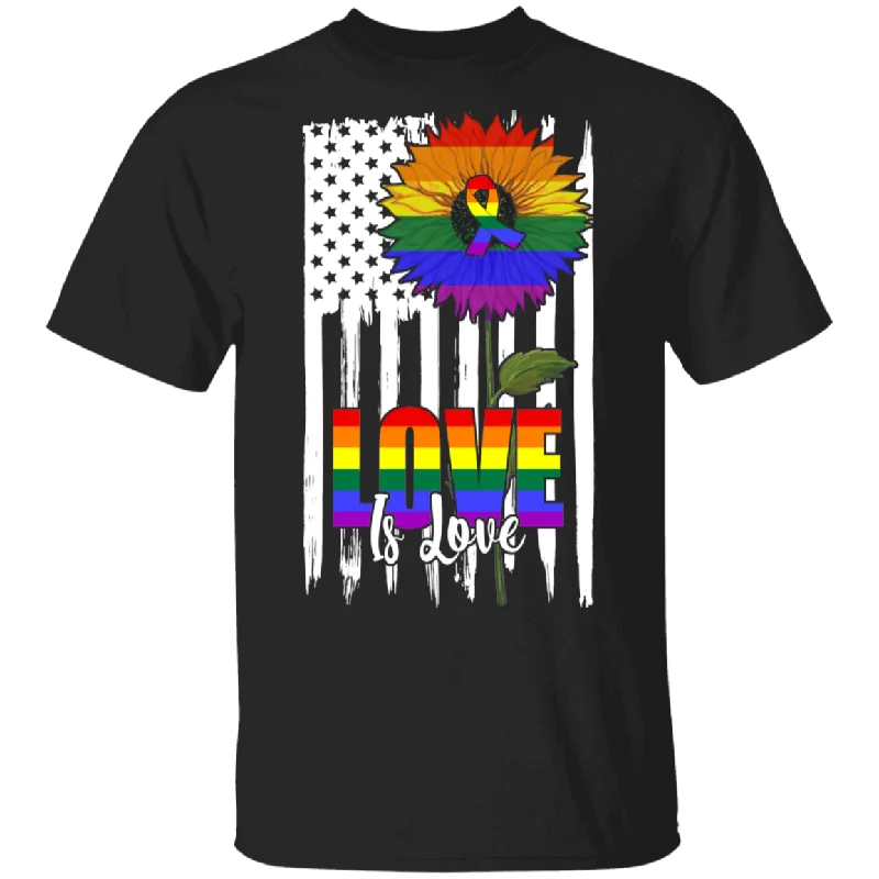 Love Is Love Pride Cute LGBT Ribbon Sunflower American Flag Shirt Matching Proud LGBT Support Gay Lesbian Gifts T-Shirt Boxy Fit Fitted Loose